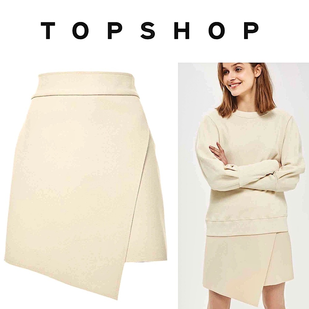 TopShop Ivory Raw Hem Asymmetrical Wrap Mini Skirt